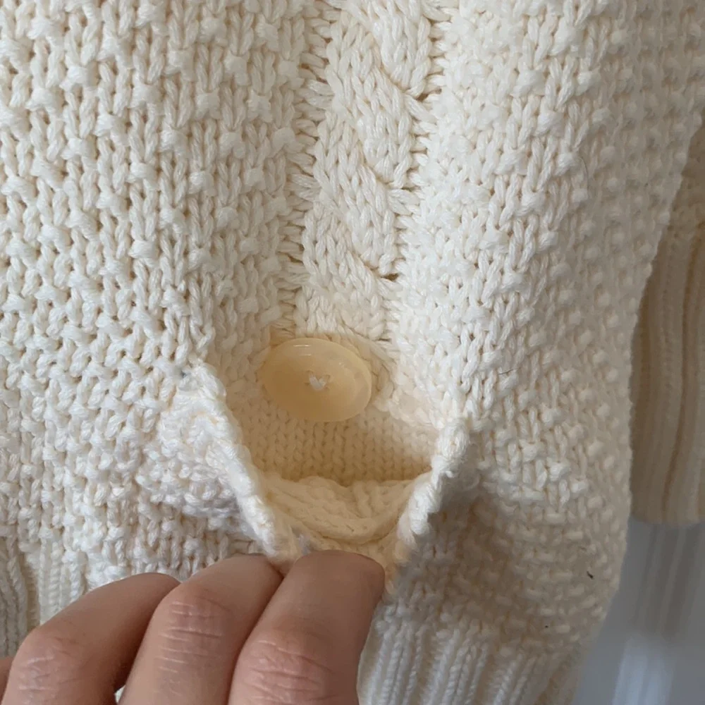 NWOT BANANA REPUBLIC Winter White Crochet Deep V-Neck Cardigan Sweater Size S - Picture 9 of 13